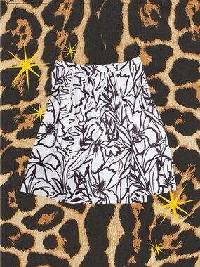 HARVÉ BENARD | Petite | White & Brown Floral A-Line Skirt | Womens Size 10P